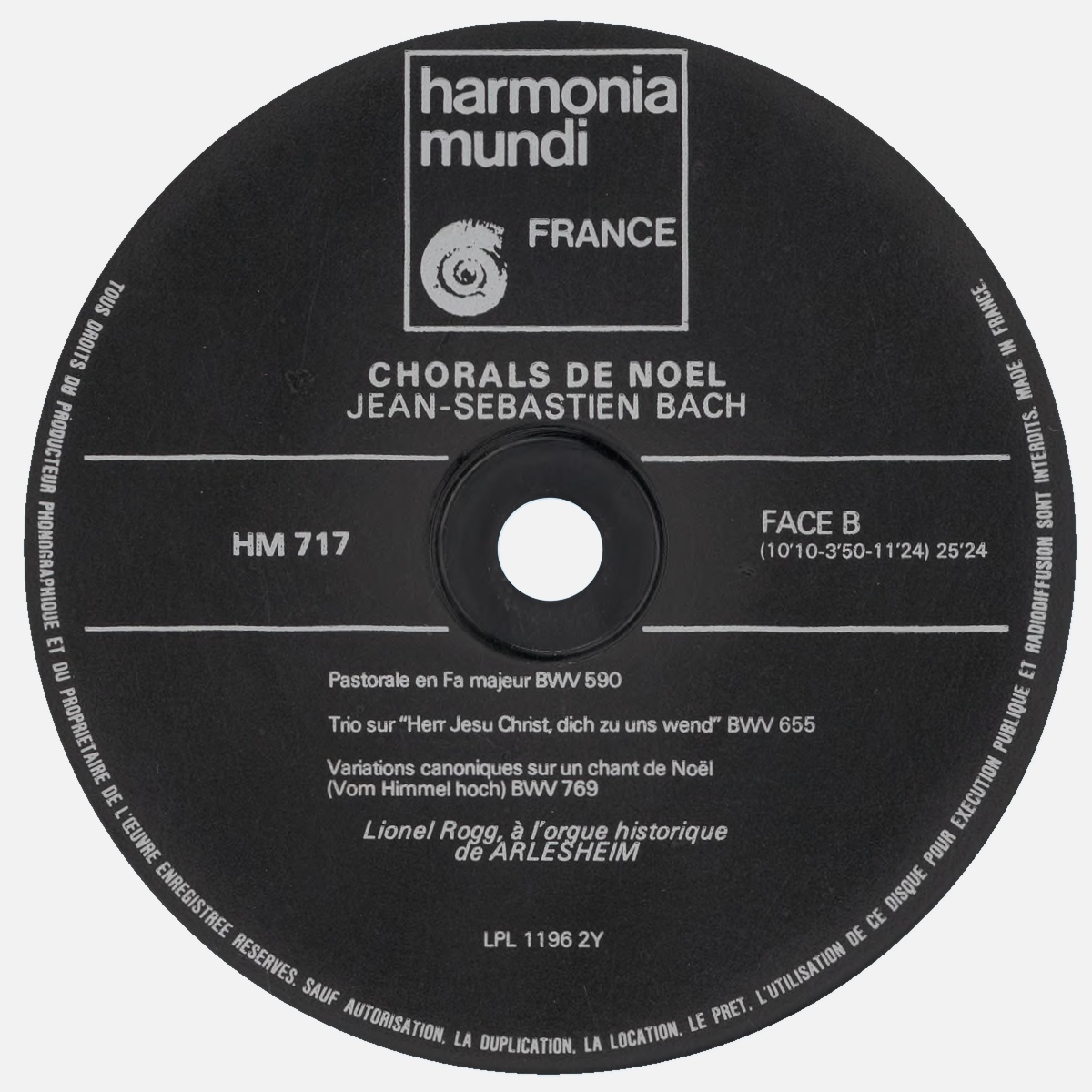 Étiquette verso du disque Harmonia Mundi HM 717