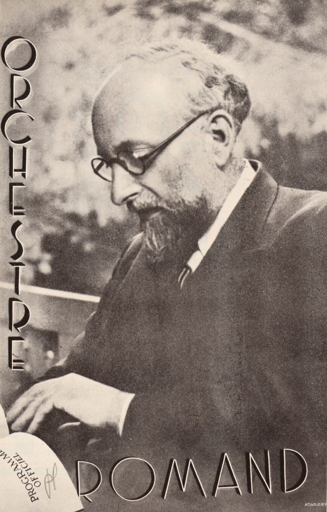 Ernest Ansermet vers 1936, photo publiée en couverture d'un programme de concert, 3 avril 1936, cliquer pour une vue agrandie