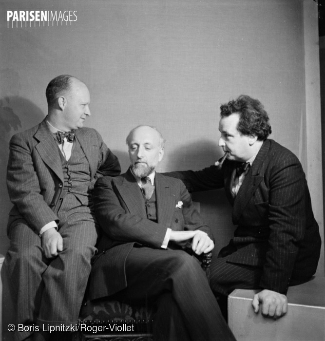 Ernest Ansermet avec Paul Hindemith et Arthur Honegger, Paris, 1935, cliquer pour voir l'original et ses références