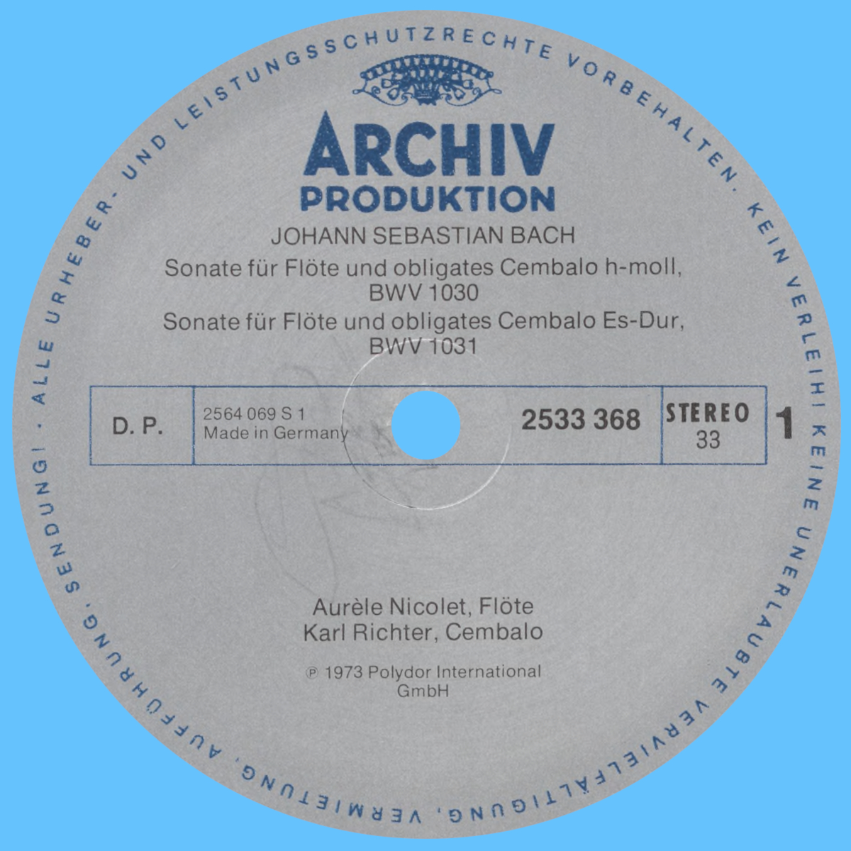 Étiquette recto du disque Archiv Produktion 2533 368