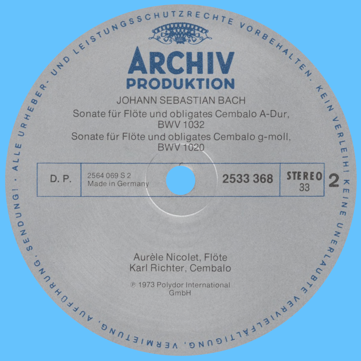 Étiquette verso du disque Archiv Produktion 2533 368