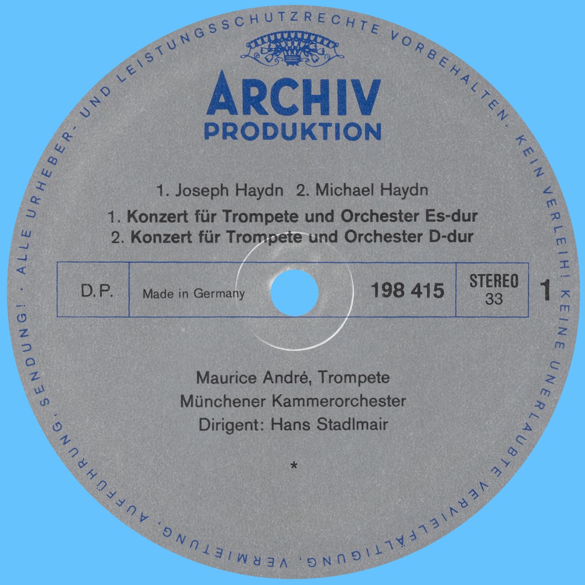 Étiquette recto du disque Archiv Produktion 198 415