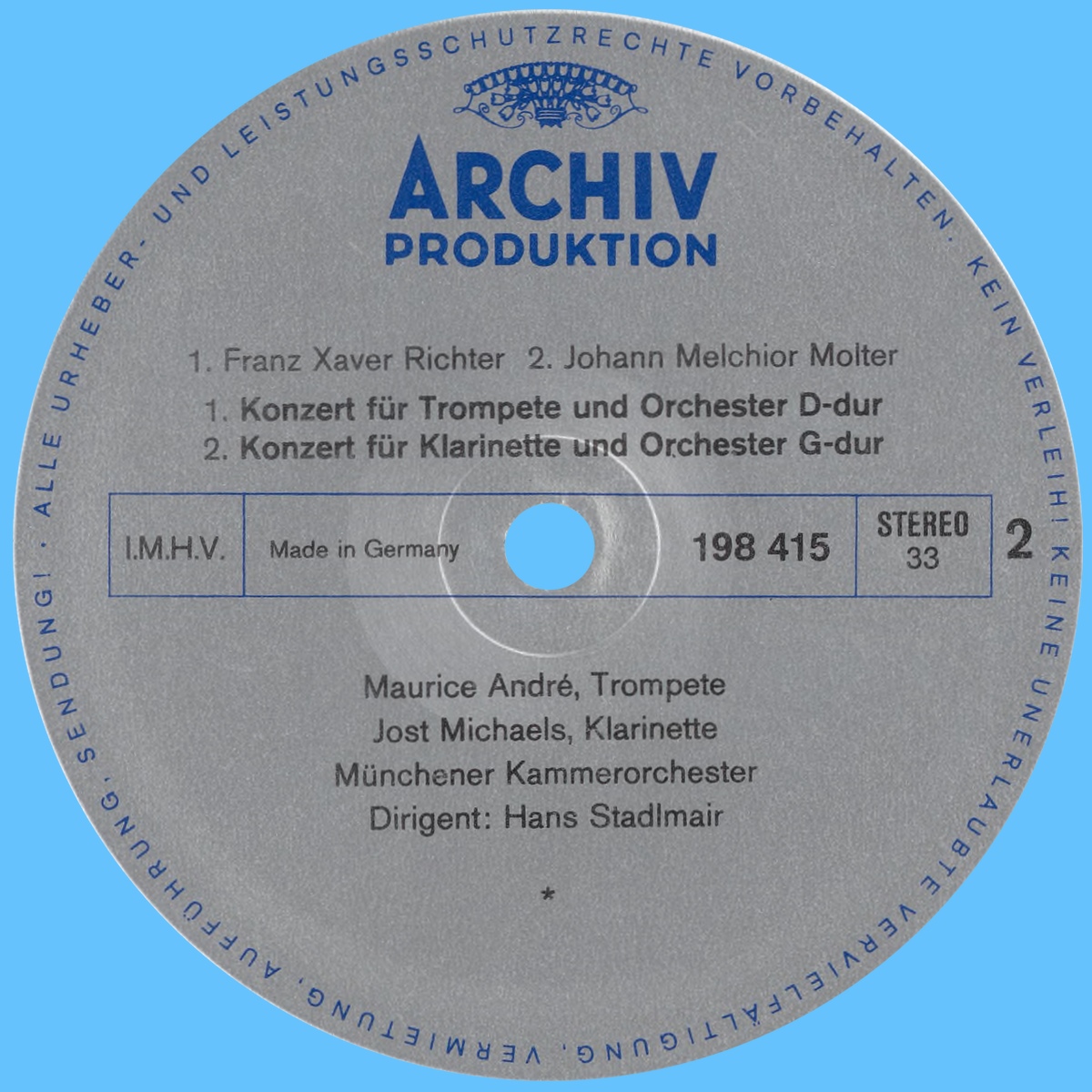 Étiquette verso du disque Archiv Produktion 198 415