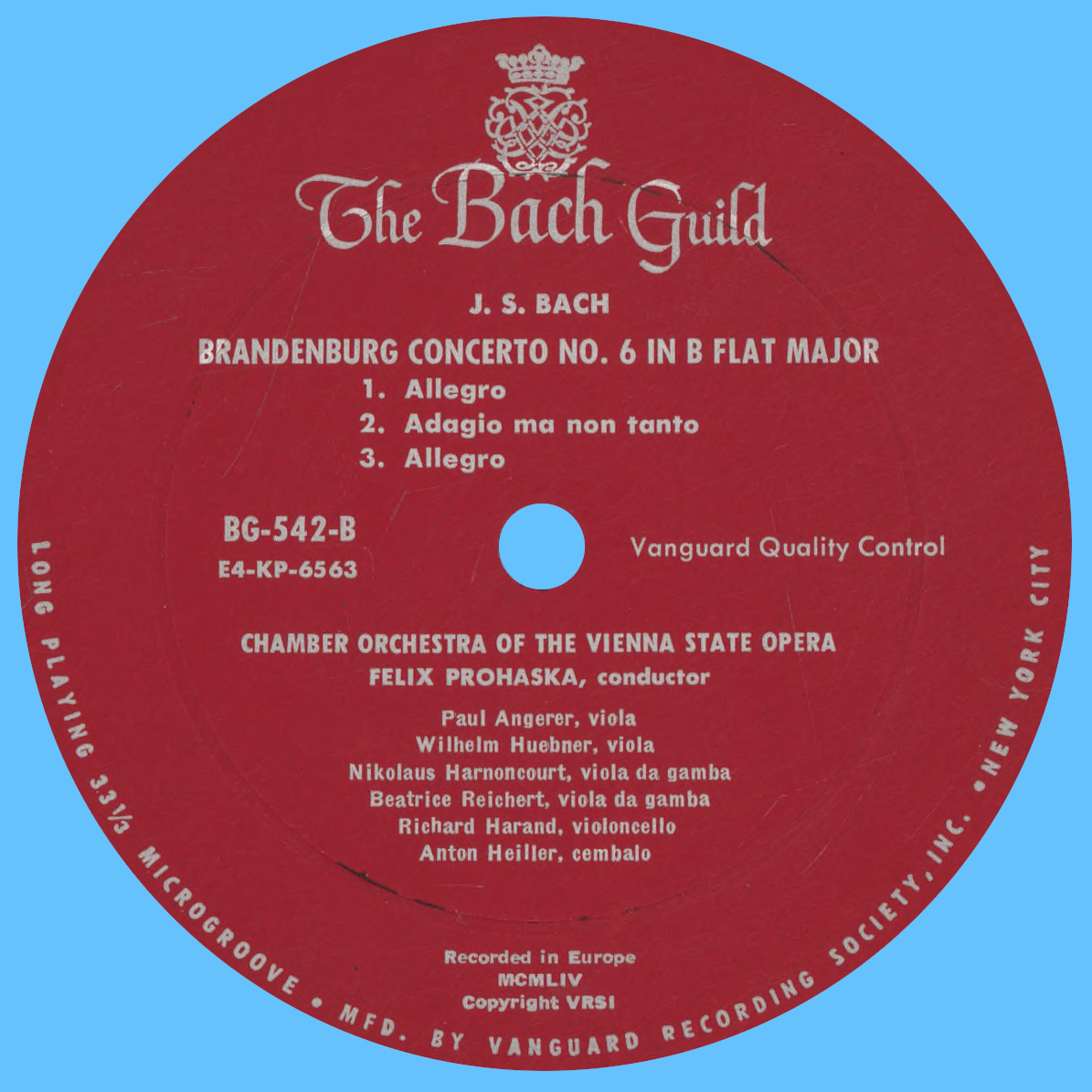 Étiquette verso du disque The Bach Guild BG 542
