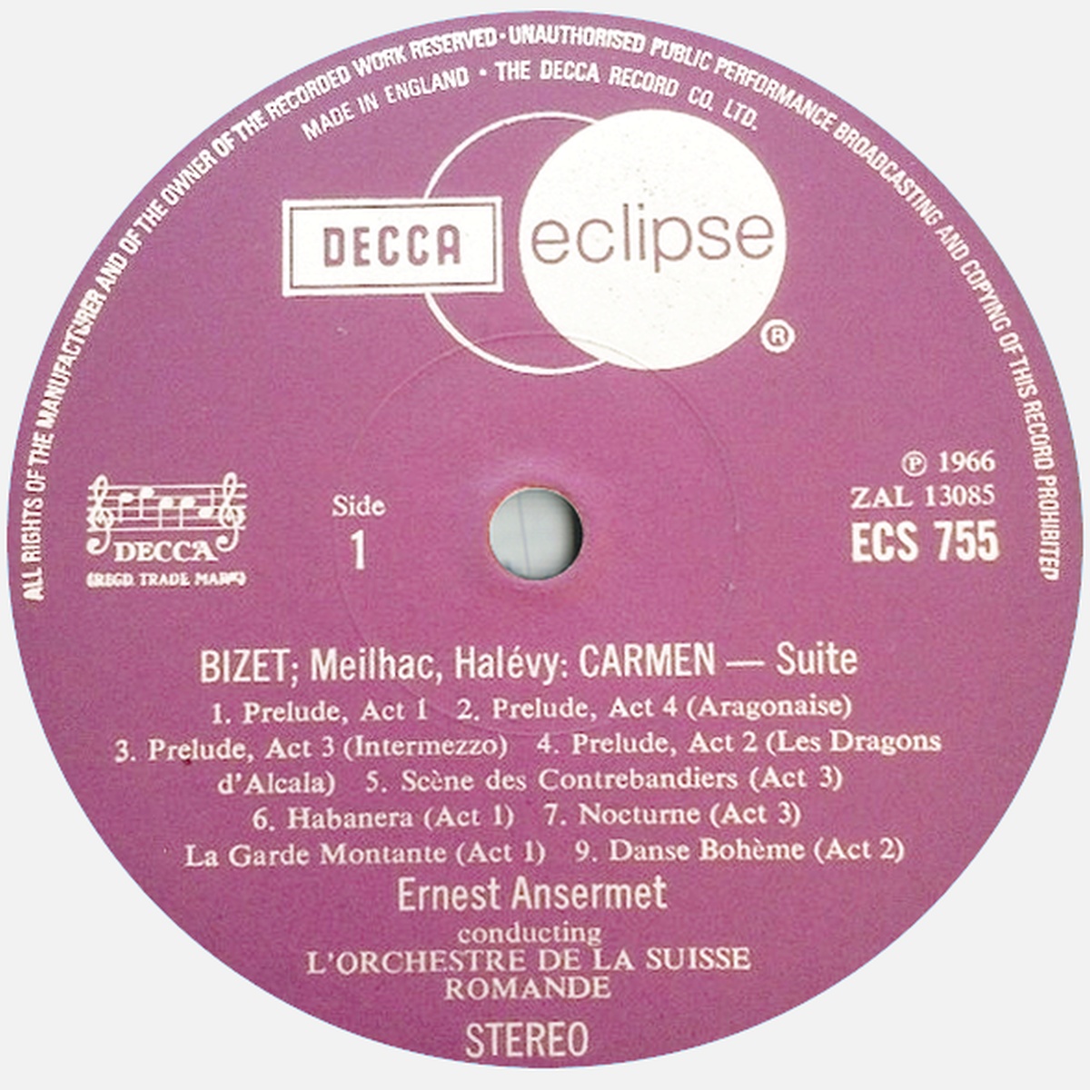 Étiquette recto Decca Eclipse ECS 755, cliquer pour une vue agrandie