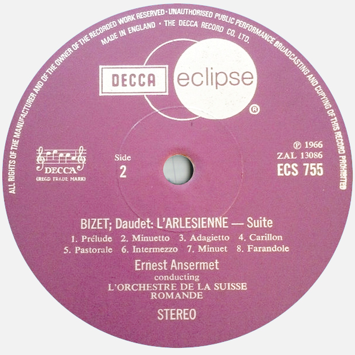 Étiquette verso Decca Eclipse ECS 755, cliquer pour une vue agrandie