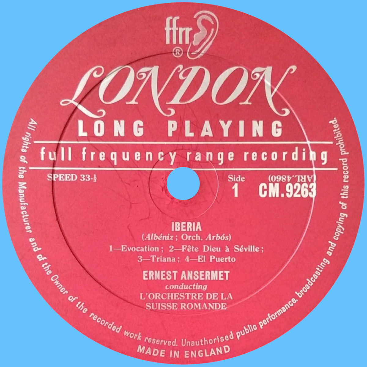 Étiquette recto du disque Decca LONDON CM 9263