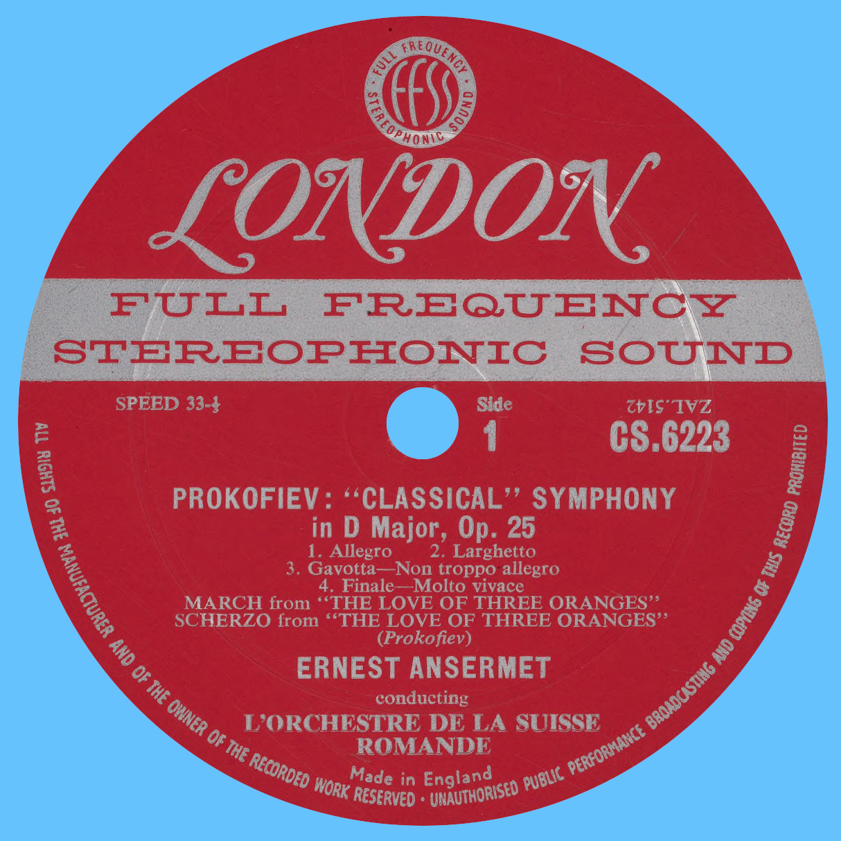 Étiquette recto du disque Decca LONDON CS 6223