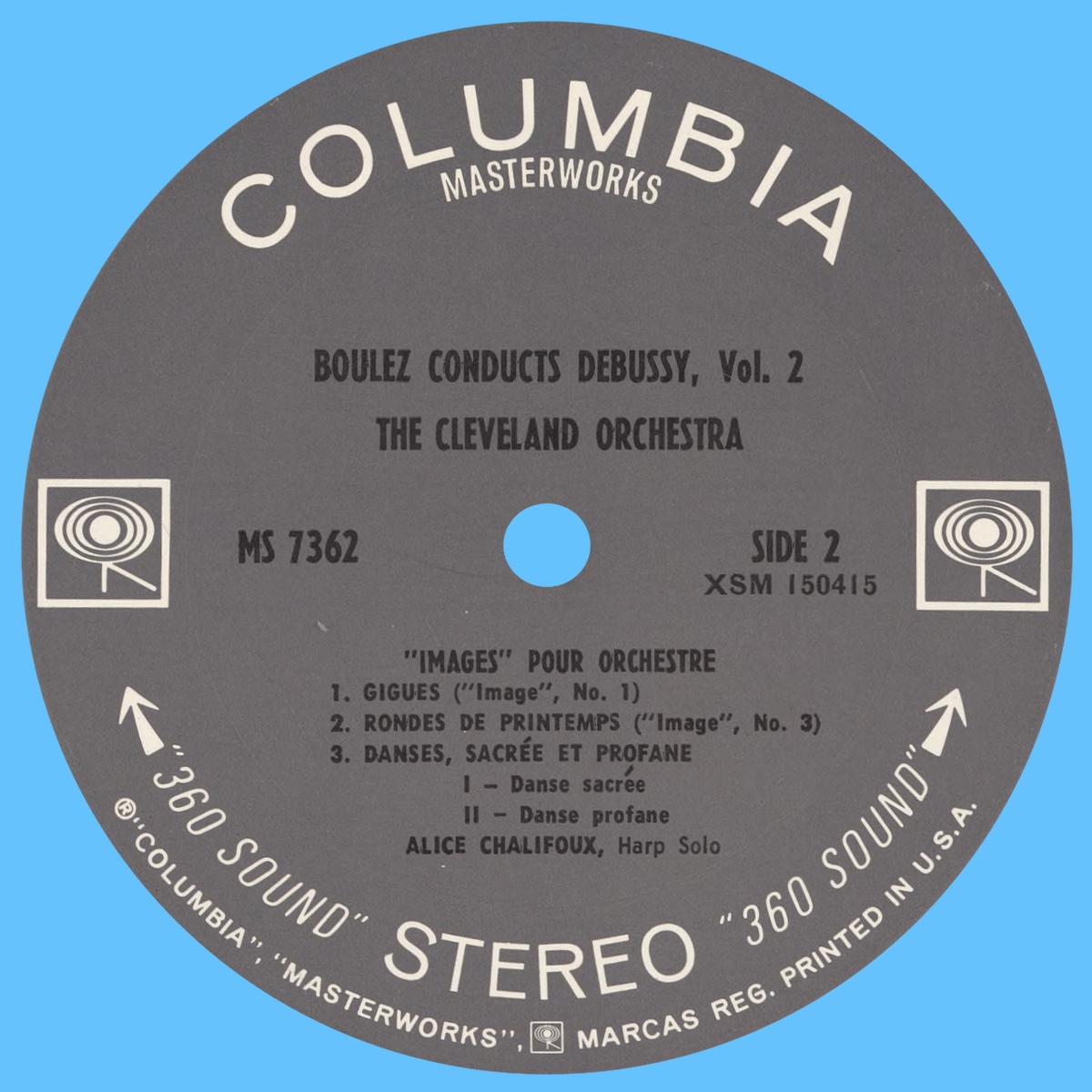 Étiquette verso du disque Columbia MS 7362