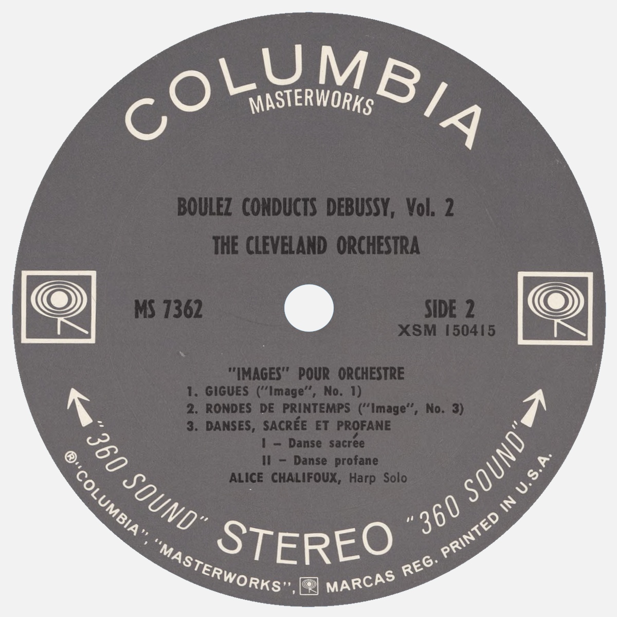 Étiquette verso du disque Columbia MS 7362