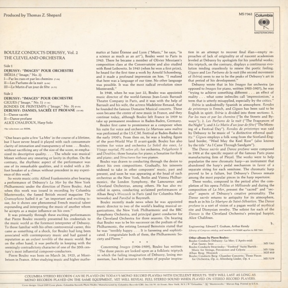 Verso de la pochette du disque Columbia MS 7362