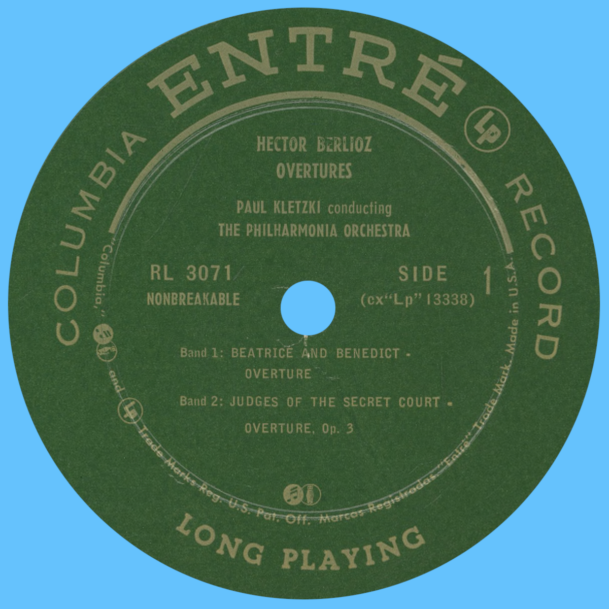 Étiquette recto du disque Columbia Entré RL 3071