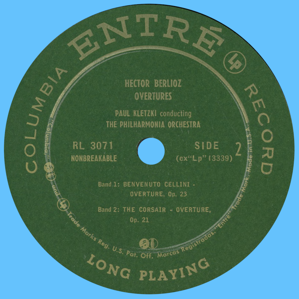 Étiquette verso du disque Columbia Entré RL 3071
