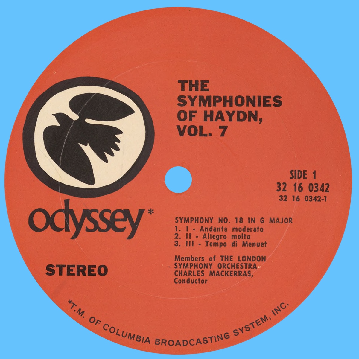 Étiquette recto du disque Columbia Odyssey 32 16 0342