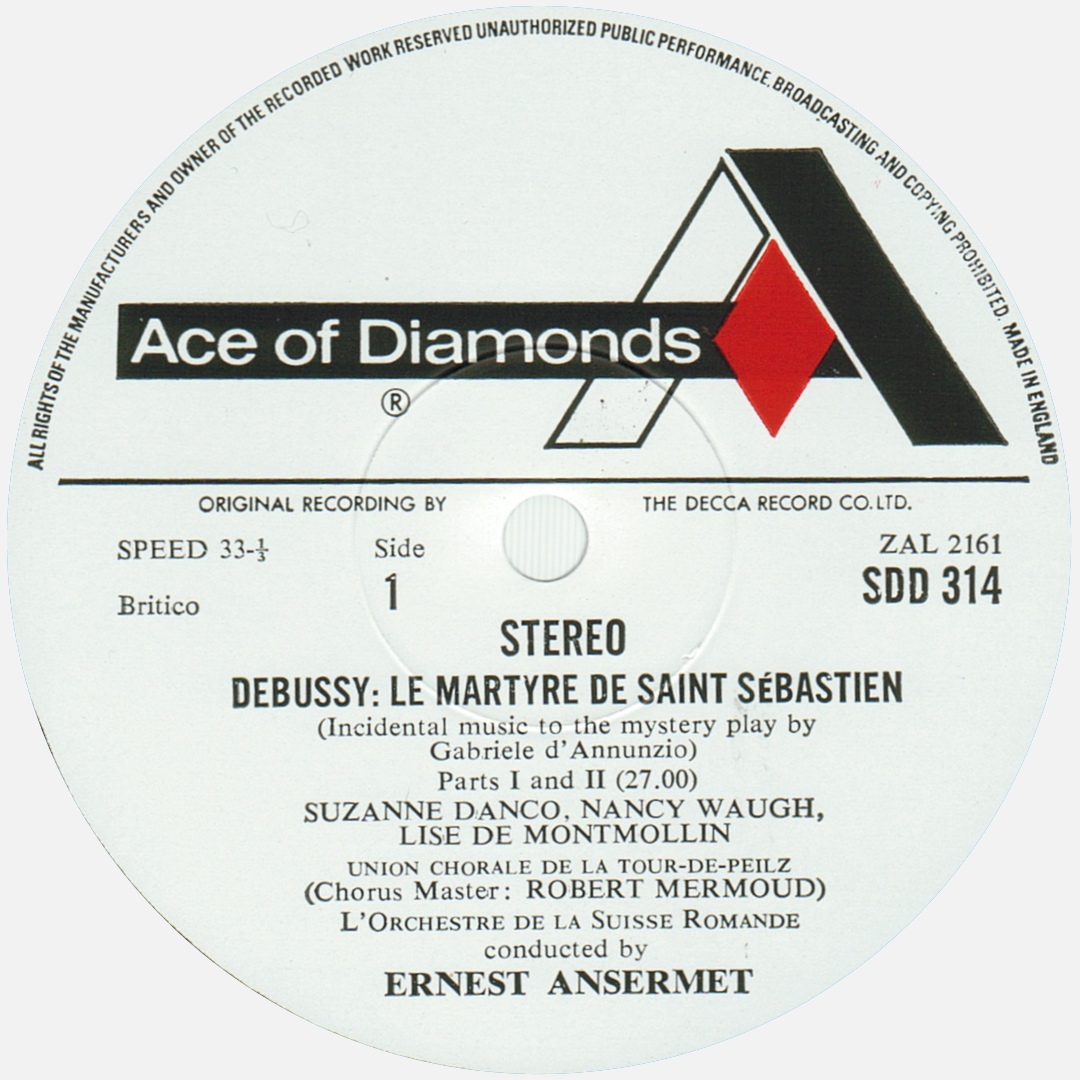 Étiquette recto du disque Decca SDD 314, Cliquer sur la photo pour une vue agrandie et les références