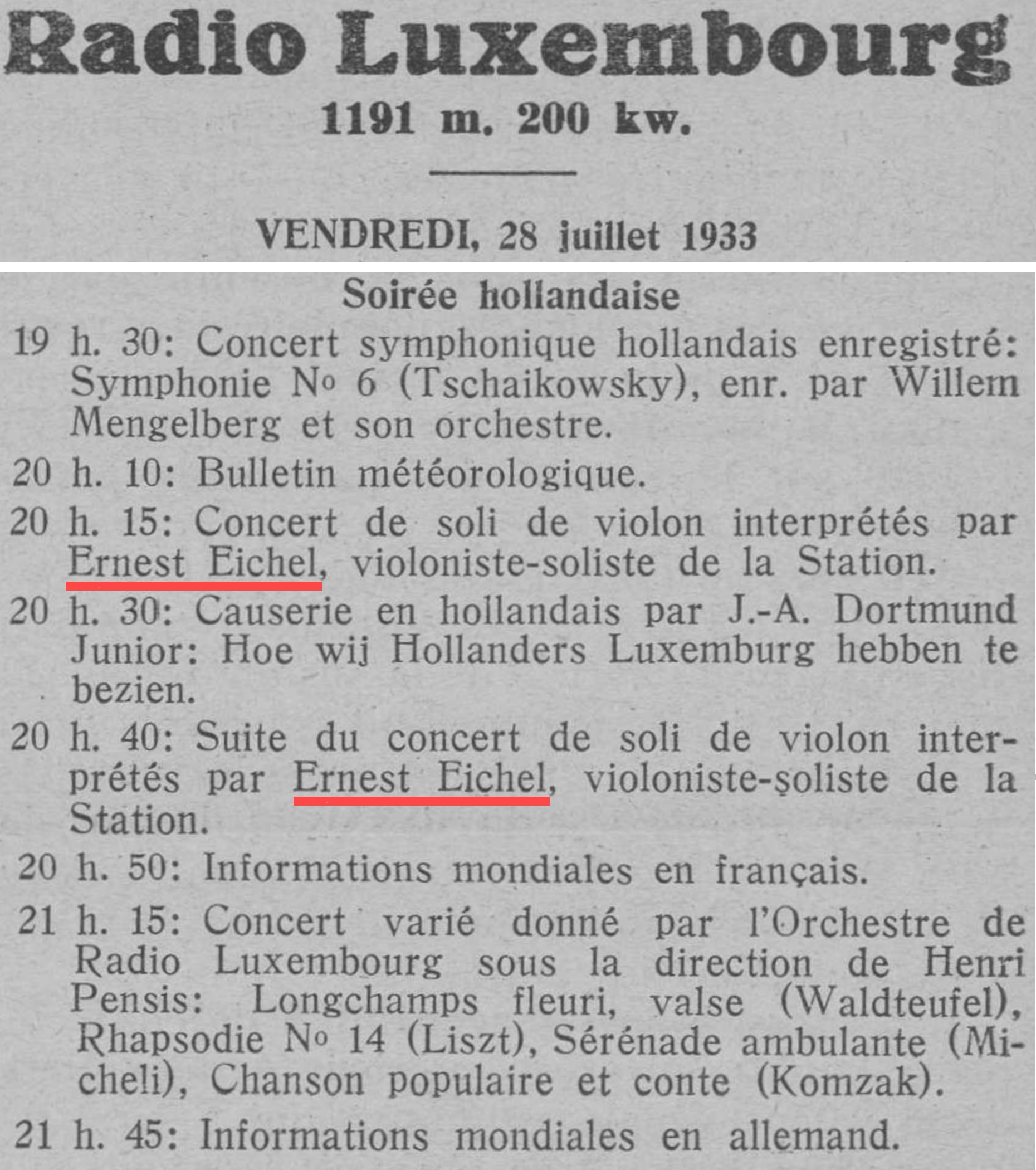 Extrait de l'hebomadaire «L'indépendance luxembourgeoise» du 27 juillet 1933, page 3, cliquer pour une vue agrandie