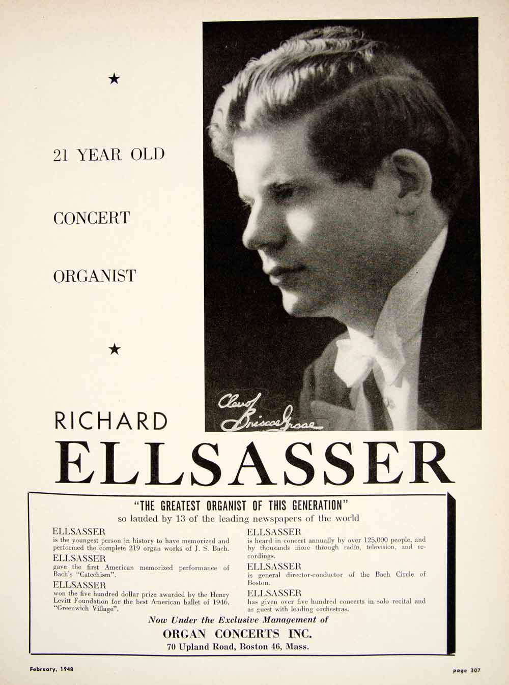 Richard ELLSASSER, insert publicitaire datant de févier 1948