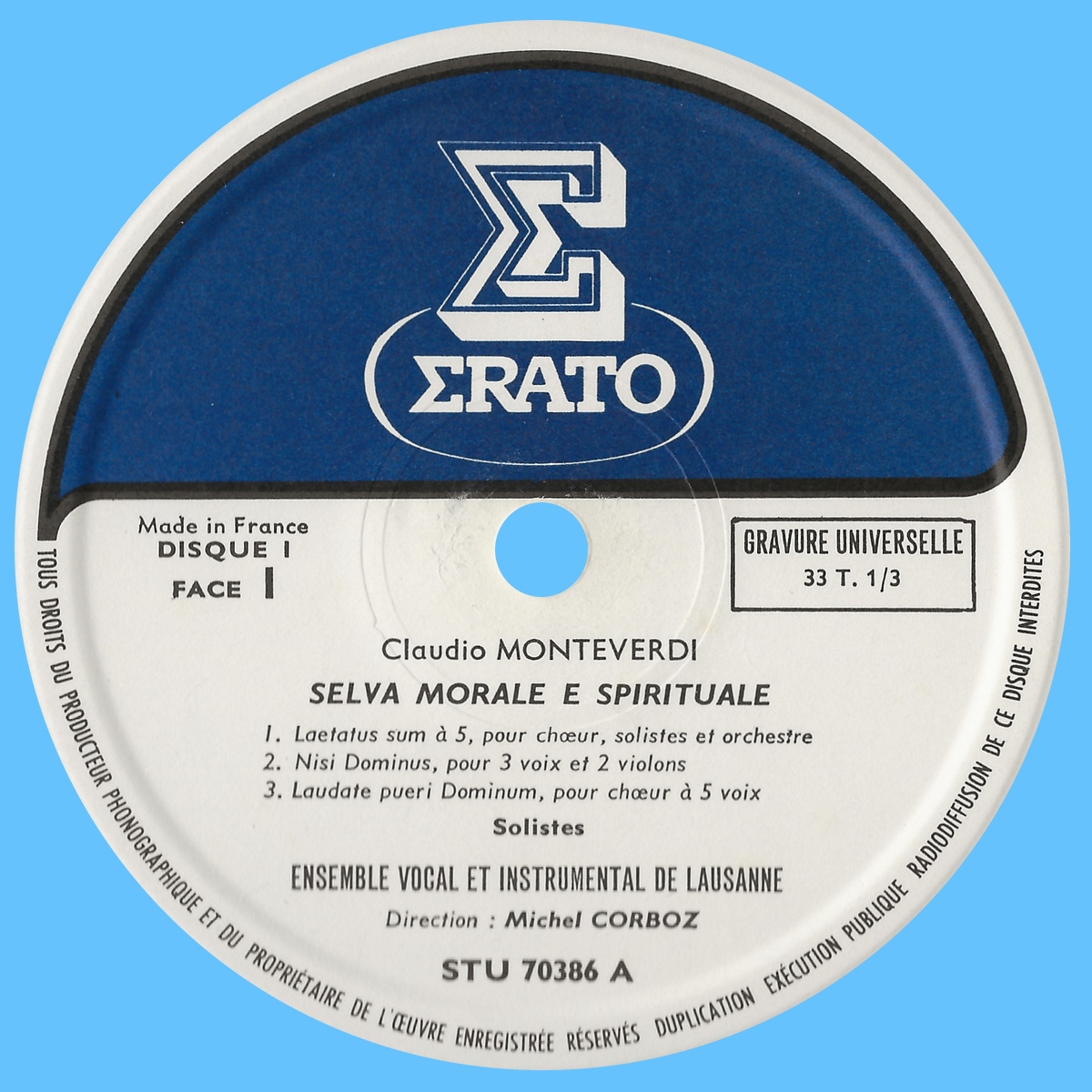 Étiquette recto du disque ERATO STU 70386