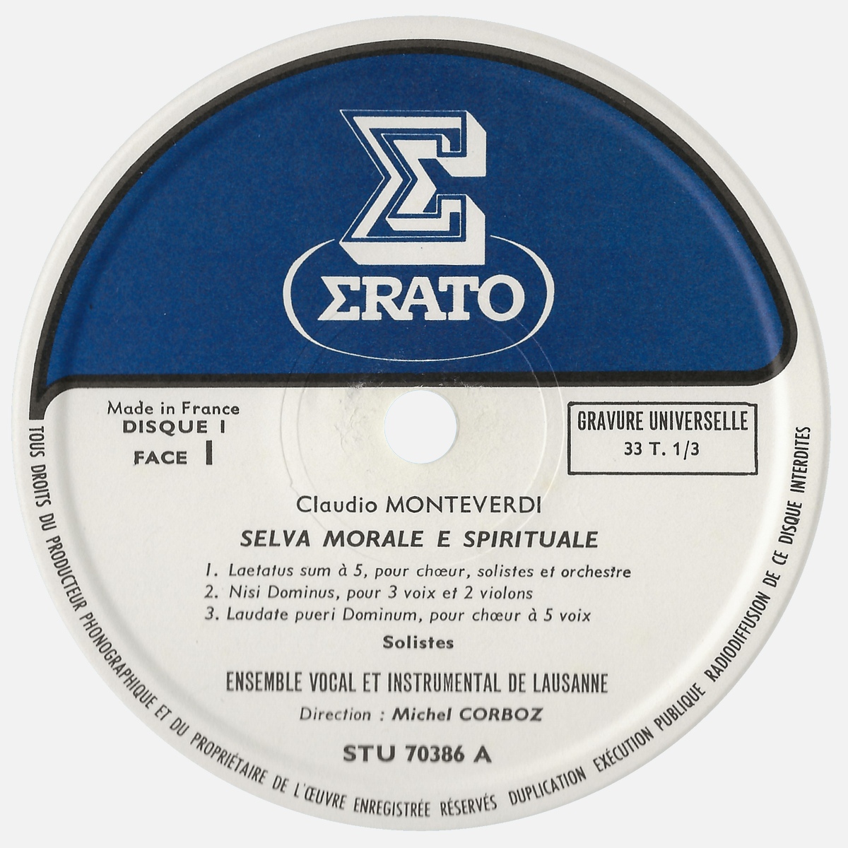 Étiquette recto du disque ERATO STU 70386