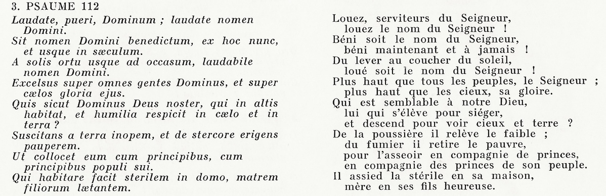 Paroles du Laudate pueri Dominum pour choeur à 5 voix et basse continue, P 7, disque ERATO STU 70386