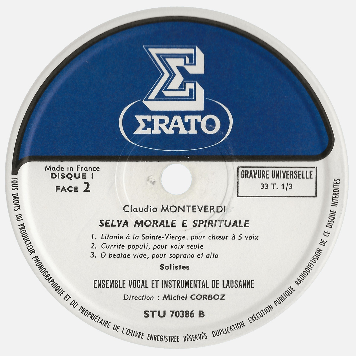 Étiquette verso du disque ERATO STU 70386