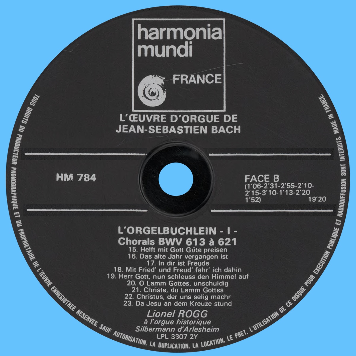 Étiquette verso du disque Harmonia Mundi HM 784