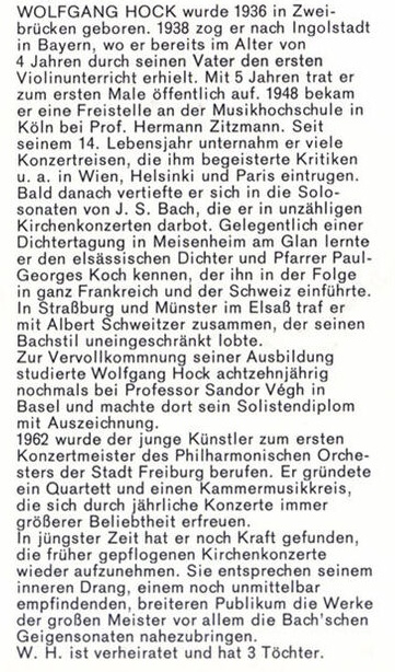 Wolfgang HOCK, courte biographie citée du verso de la pochette du disque 45 tours Germany Musikhaus Ruckmich SCS 76 013