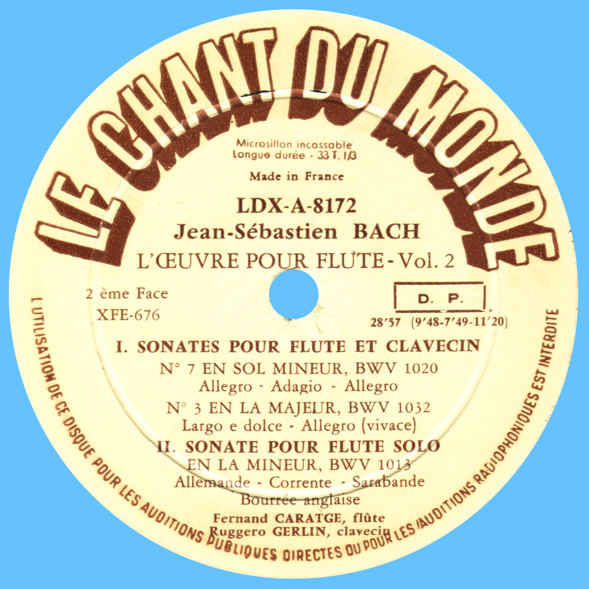 Étiquette verso du disque Le Chant du Monde LDX-A-8172