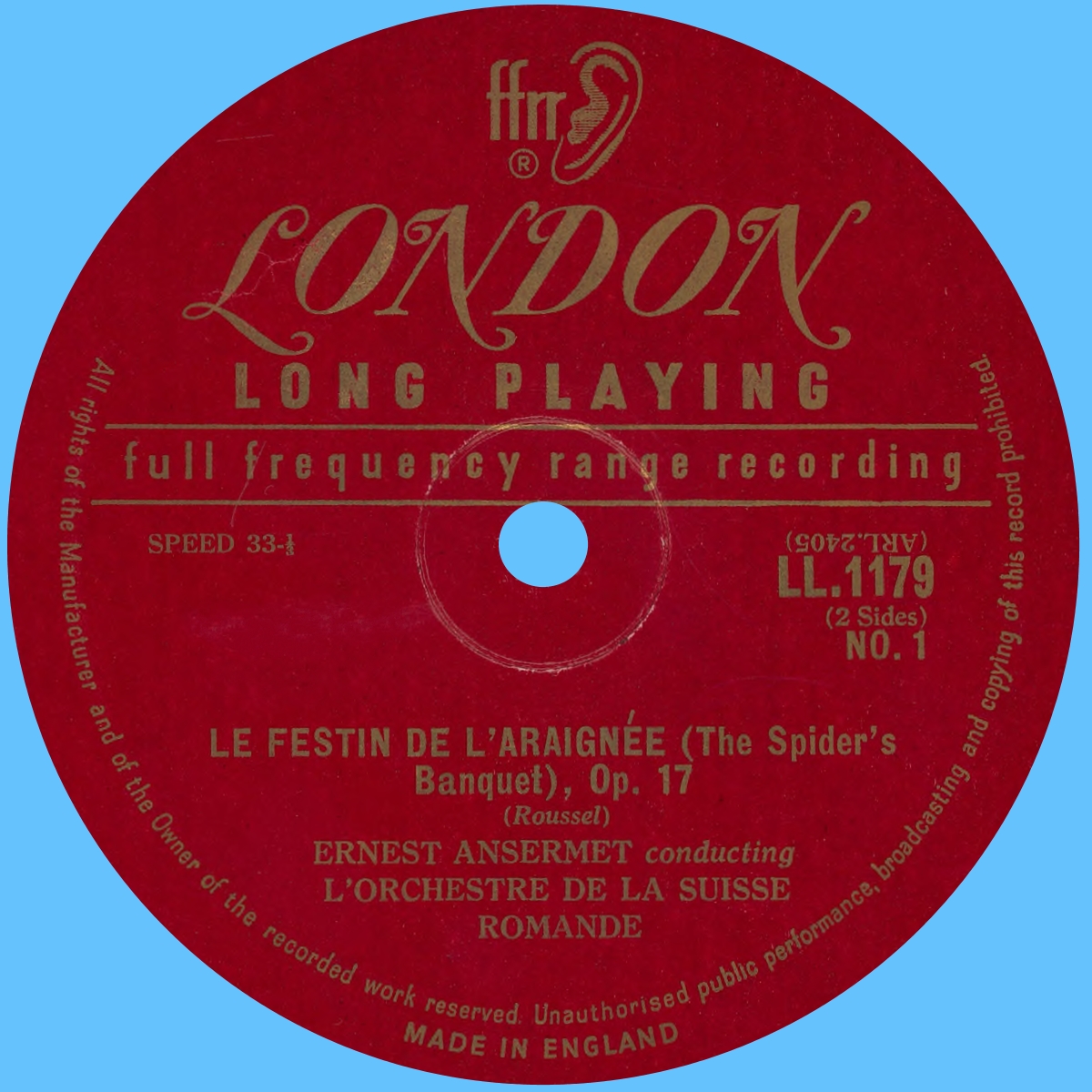 Étiquette recto du disque Decca LONDON LL 1179