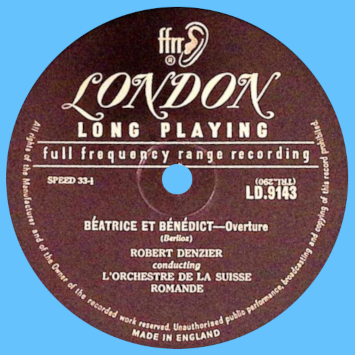 Étiquette du verso du disque London LD 9143