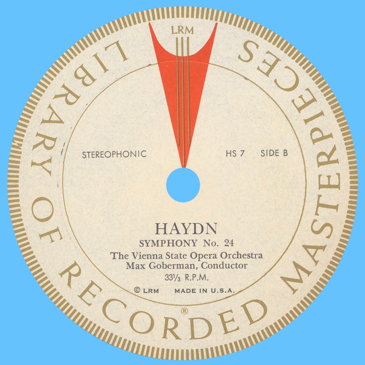 Étiquette verso du disque «<i>Library of Recorded Masterpieces (LRM)</i>» HS-7