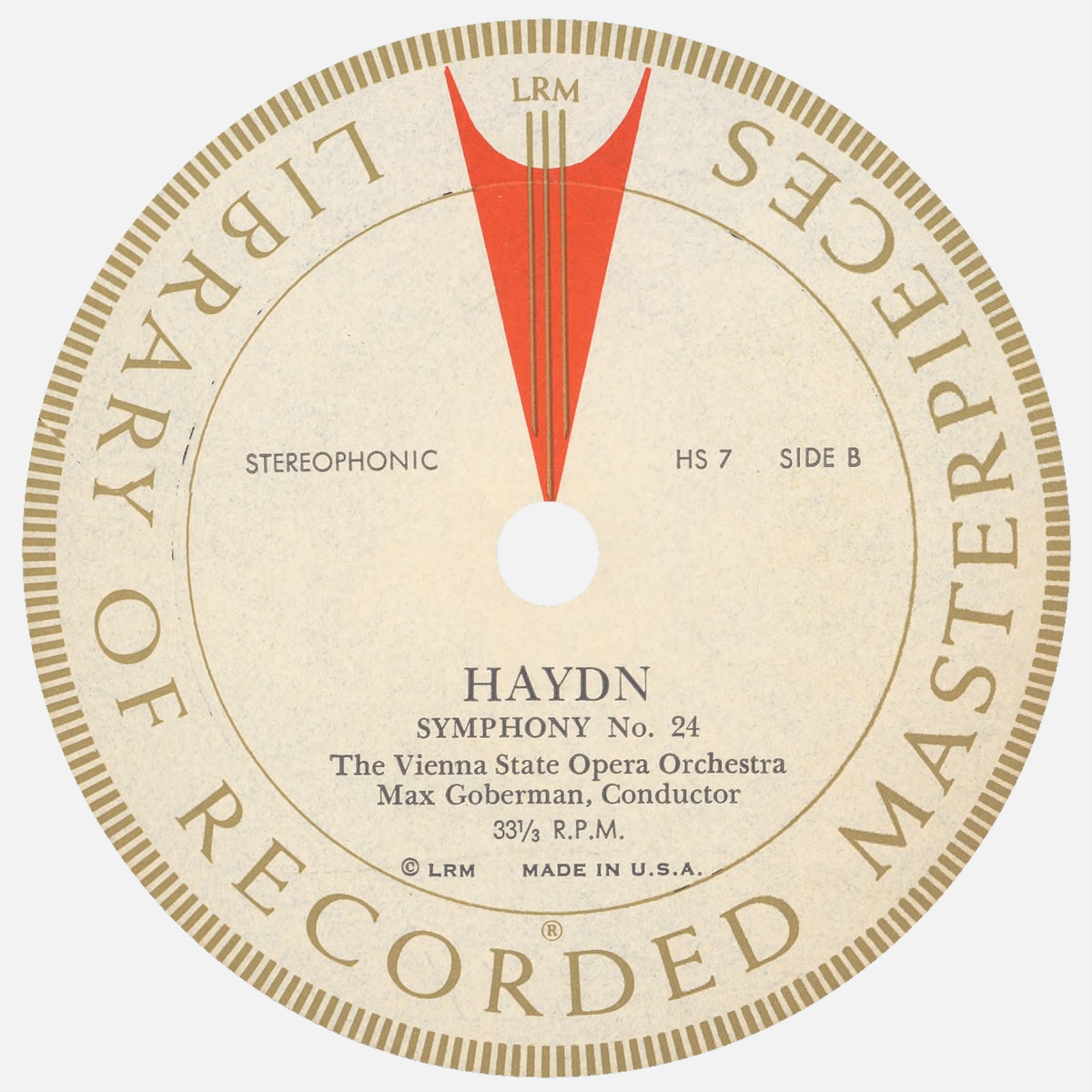 Étiquette verso du disque «<i>Library of Recorded Masterpieces (LRM)</i>» HS-7