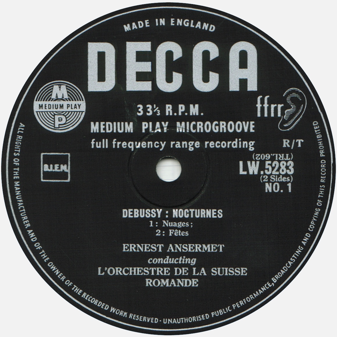 Disque Decca LW 5283, étiquette recto, cliquer pour une vue agrandie