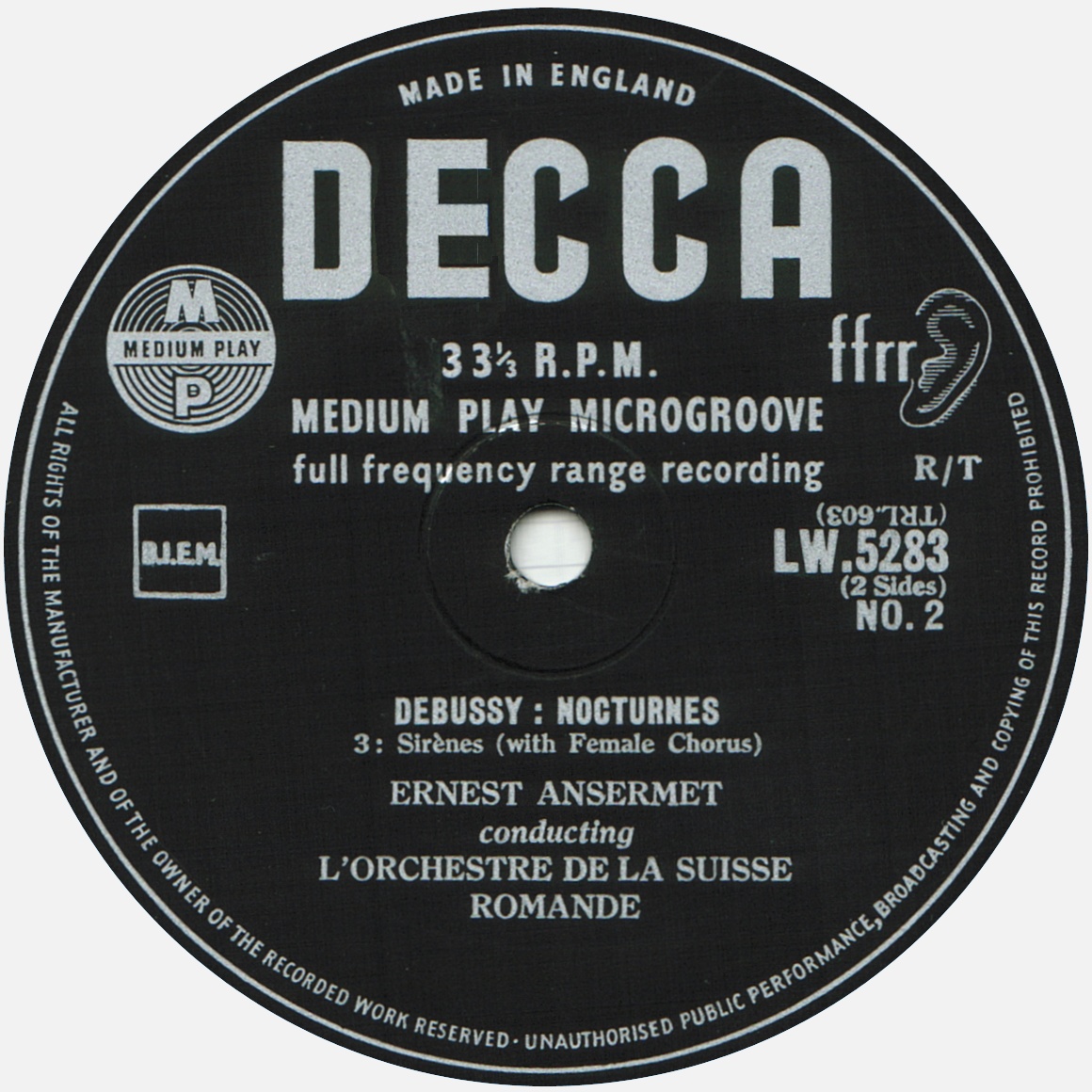 Disque Decca LW 5283, étiquette verso, cliquer pour une vue agrandie