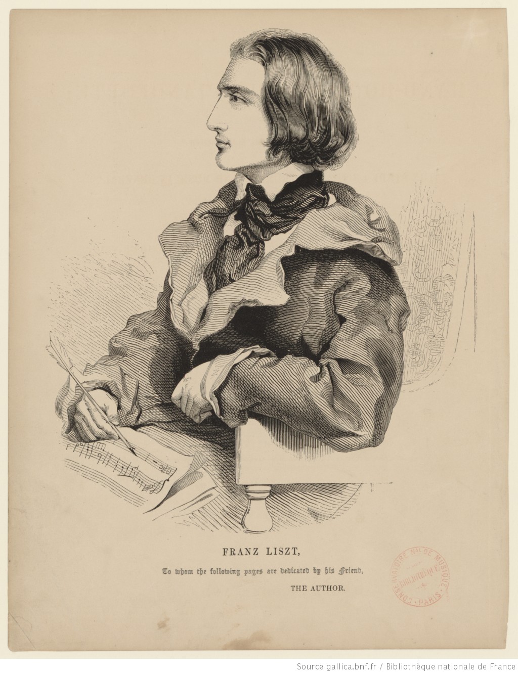 Franz Liszt, Date d'édition: 1830-1860, Format: 1 estampe: burin; 27 x 21 cm, Droits: domaine public, Identifiant: ark:/12148/btv1b84219995, Source: Bibliothèque nationale de France, département Musique, Est.LisztF.012, cliquer pour voir l'original