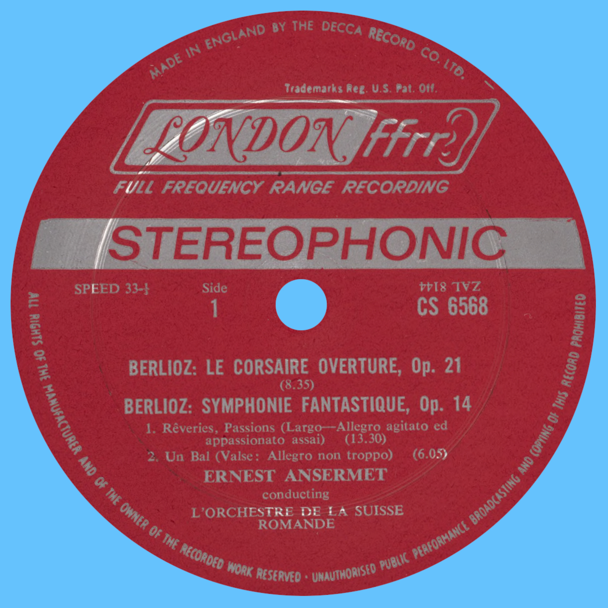 Étiquette recto du disque Decca LONDON CS 6568 de l'album Decca LONDON CSA 2101