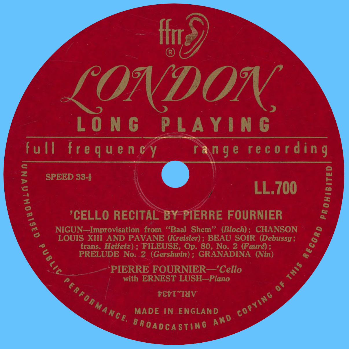 Étiquette verso du disque London Records LL 700