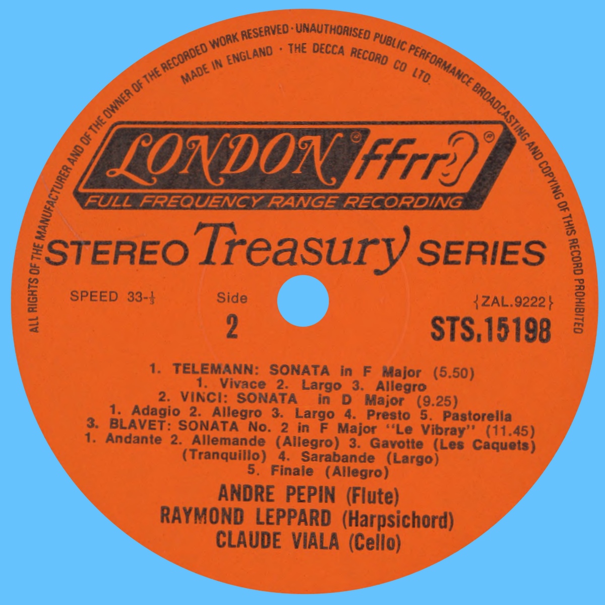 Étiquette verso du disque LONDON STS 15198