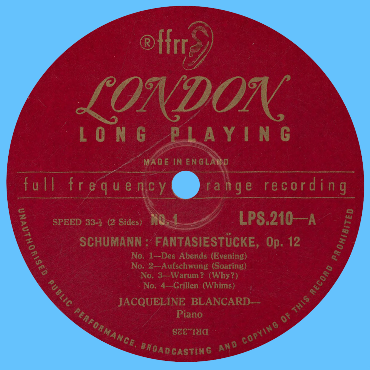Étiquette recto du disque Decca LONDON LPS 210