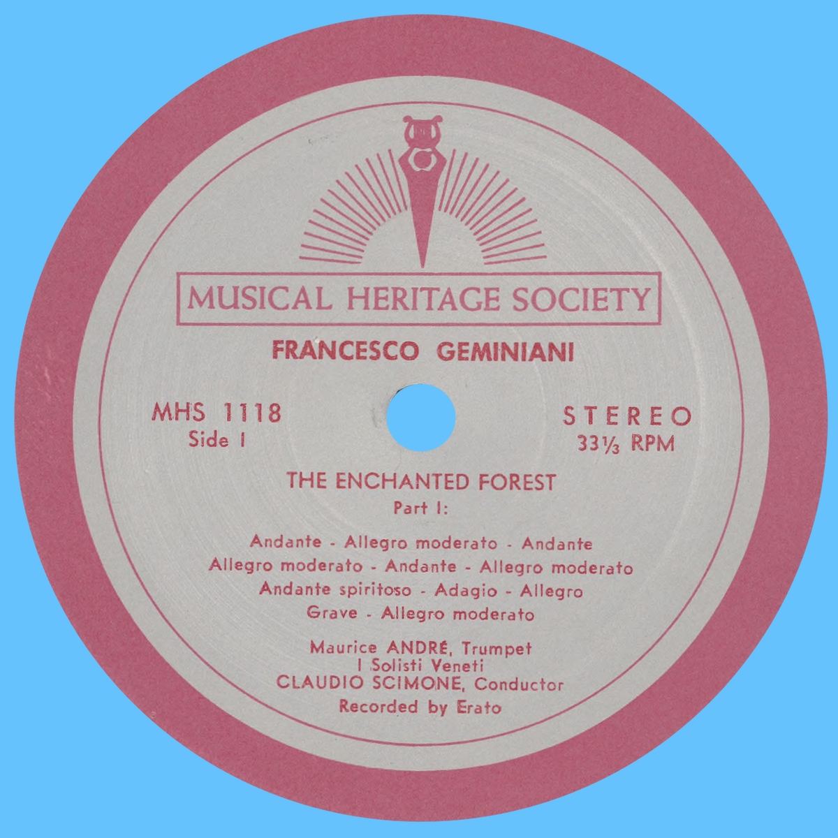 Étiquette recto du disque The Musical Heritage Society Inc. MHS 1178