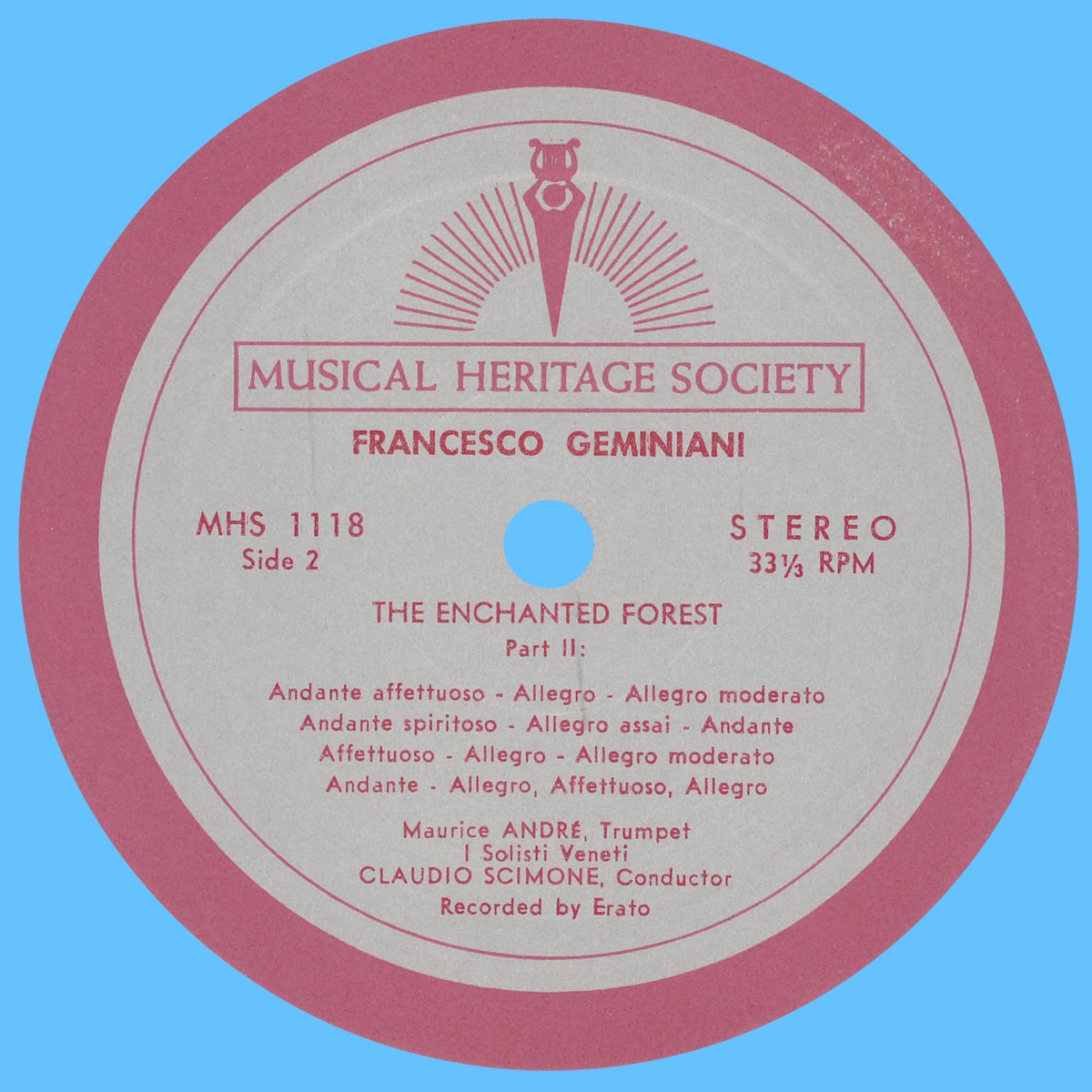 Étiquette verso du disque The Musical Heritage Society Inc. MHS 1178