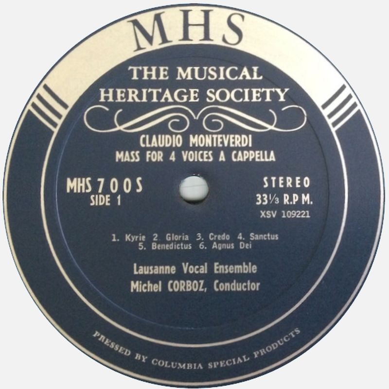 Musical Heritage Society MHS 700, Étiquette recto, cliquer pour une vue agrandie