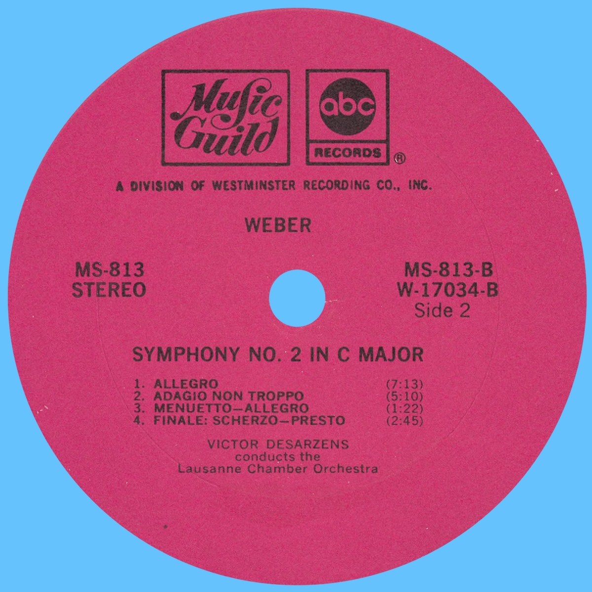 Étiquette verso du disque Music Guild MS 813