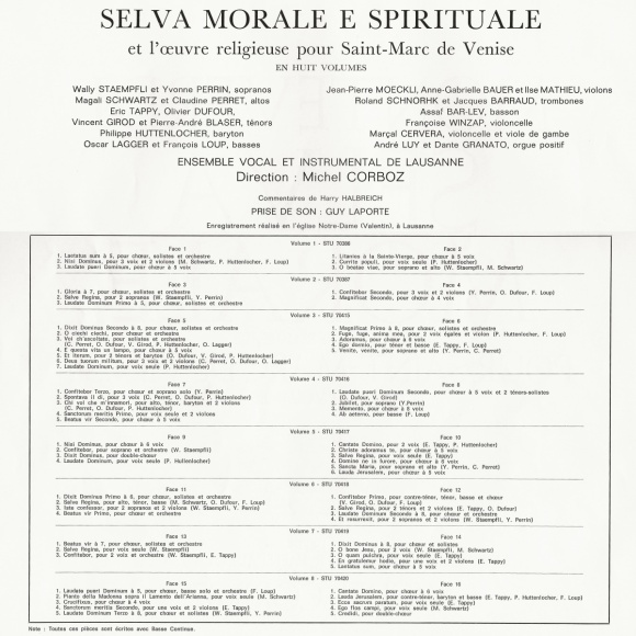 Claudio MONTEVERDI, Selva Morale et l'oeuvre religieuse pour Saint-Marc de Venise, EVL, EIL, Michel CORBOZ, Claudio MONTEVERDI, Selva Morale et l'oeuvre religieuse pour Saint-Marc de Venise, EVL, EIL, Michel CORBOZ, distribution et contenu