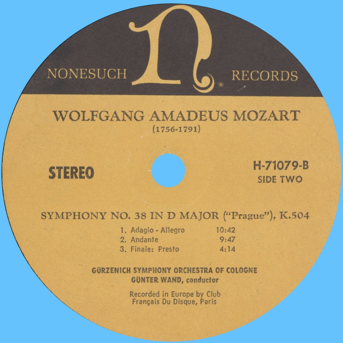 Étiquette verso du disque Nonesuch H 71079