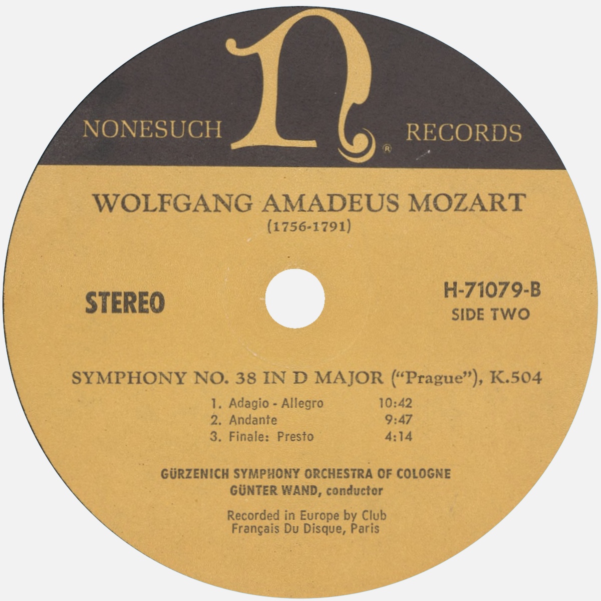 Étiquette verso du disque Nonesuch H 71079