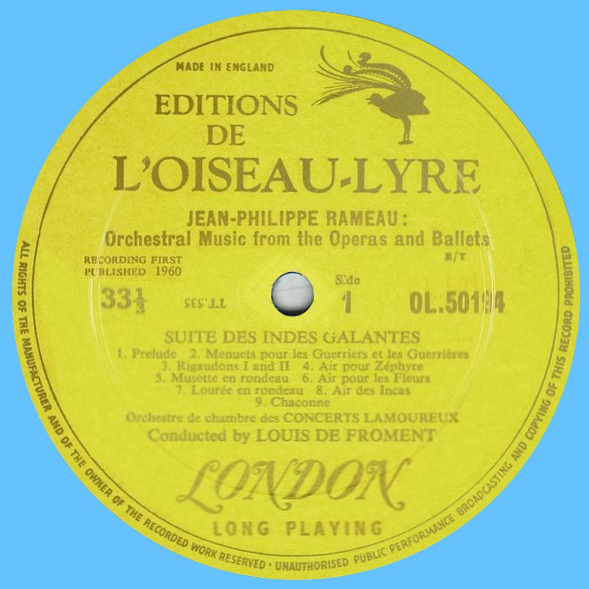 «Éditions de l'Oiseau-lyre» OL.50194, étiquette recto