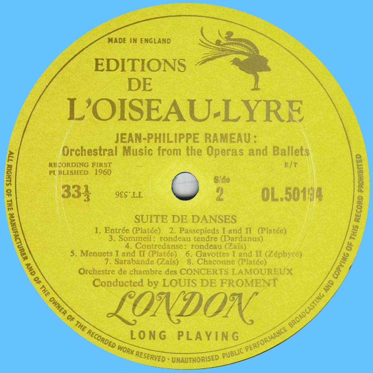 «Éditions de l'Oiseau-lyre» OL.50194, étiquette verso