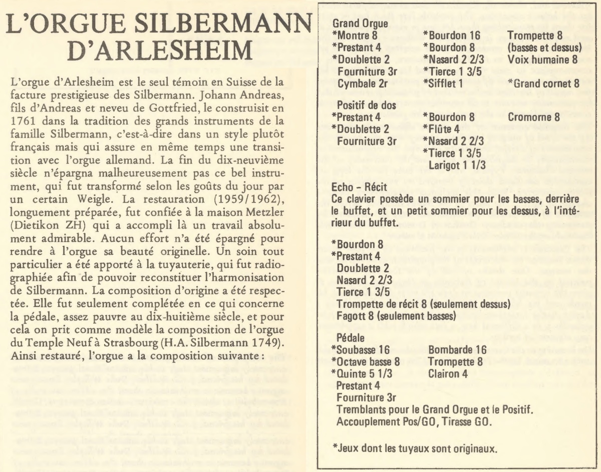 Quelques précisions sur l'orgue Silbermann d'Arlesheim publiées dans les albums de l'intégrale d'Arlesheim