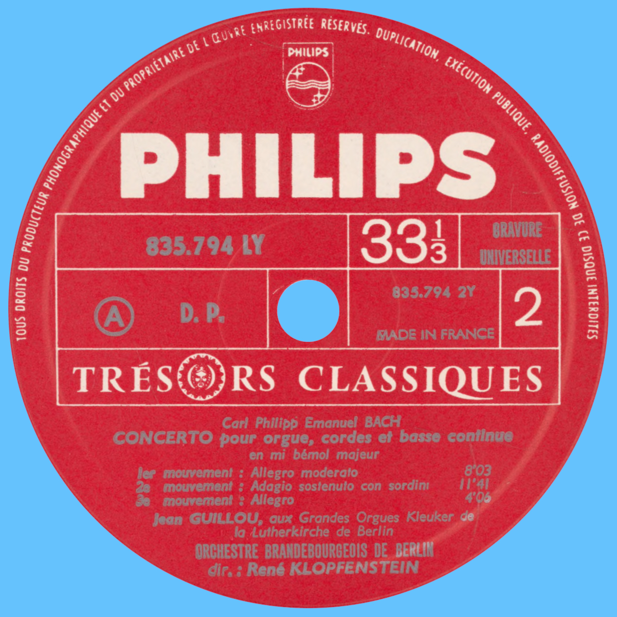 Étiquette verso du disque Philips 835.794 IY